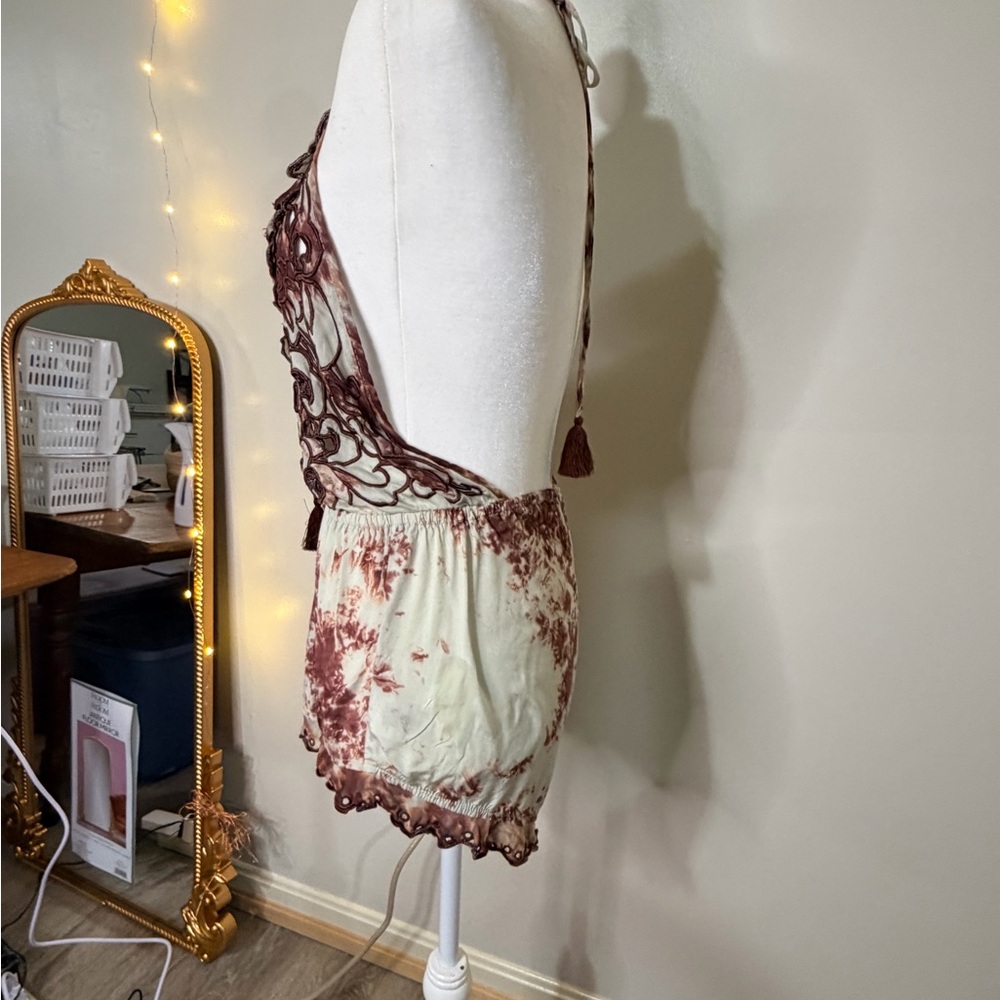 Free People Maroon and Cream Tie-Dye Romper - Picture 7 of 13